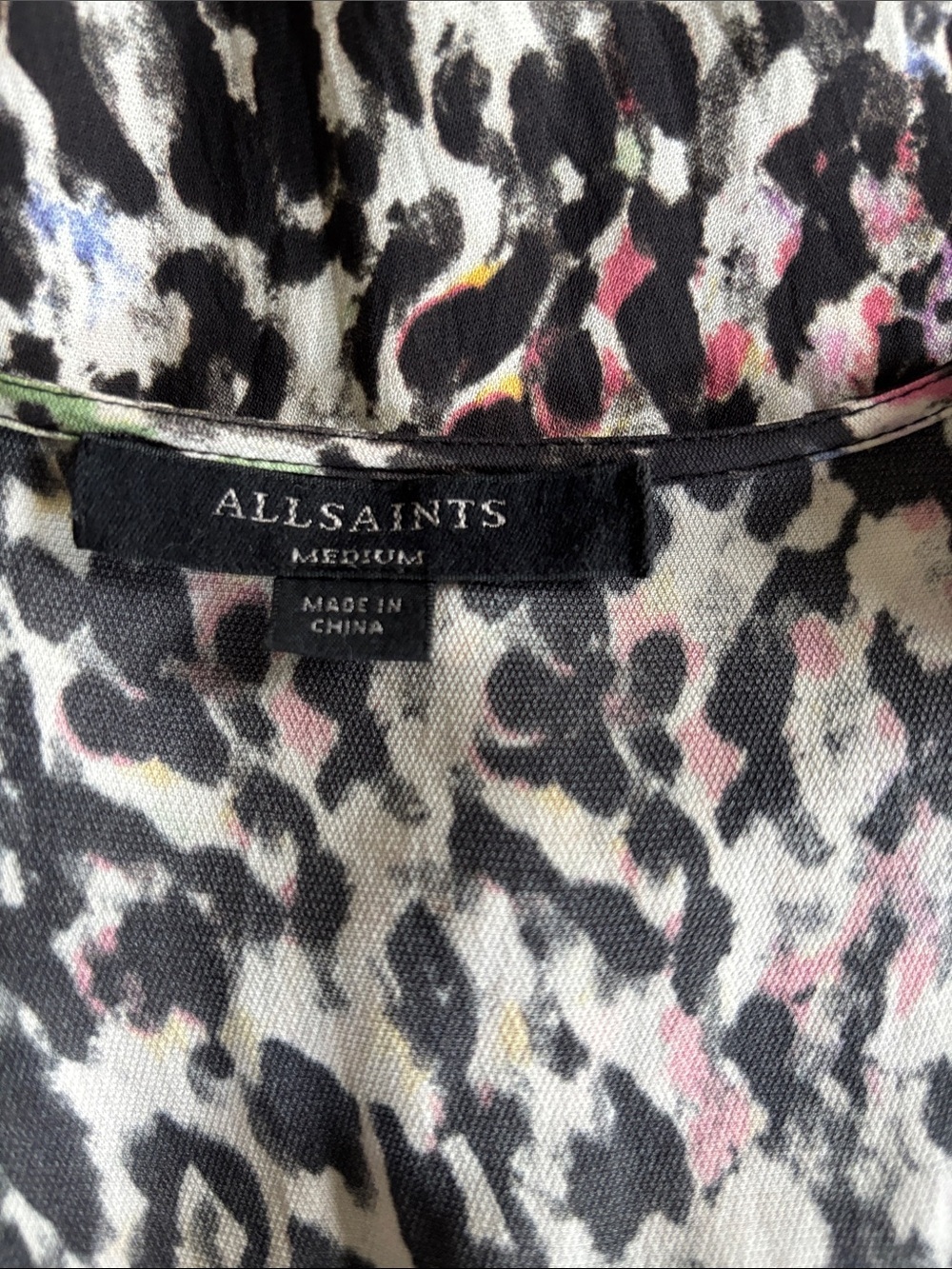 AllSaints Button-Front Printed Maxi Dress Animal Print V-Neck w/ Side Slits M - Picture 8 of 9